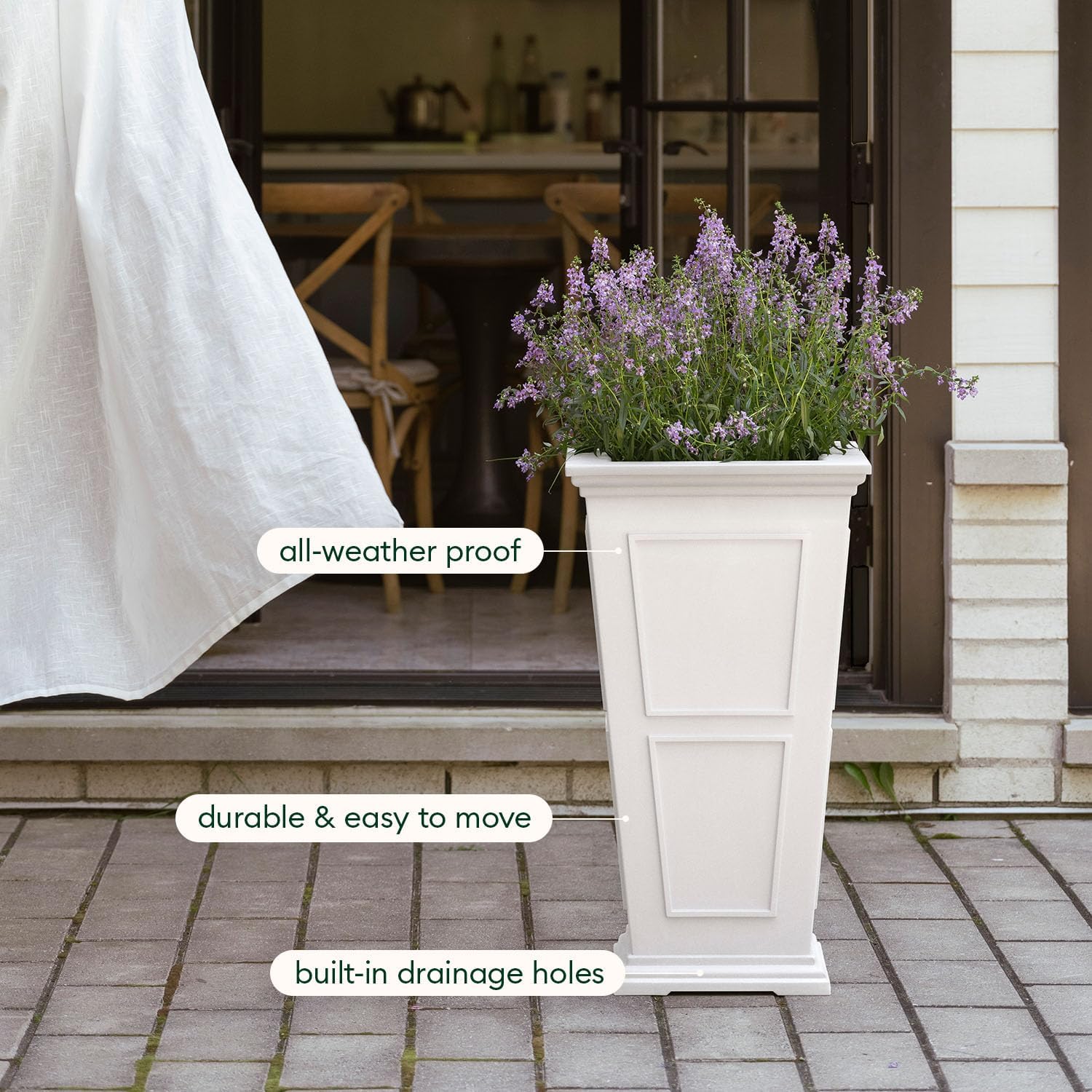 Veradek Brixton Series Tall Planter - Large Outdoor Planter for Front Porch/Patio | Crack-Resistant Plastic for All-Weather Use | Classic Estate Design for Tall Plants, Flowers, Trees