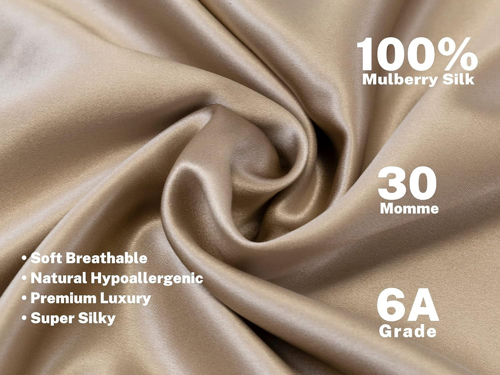 Silk Pillow Cases 2 Pack - 30 Momme Grade 6A Pure Mulberry Silk with Zipper - Cooling Hypoallergenic for Hair & Skin (Taupe, King)