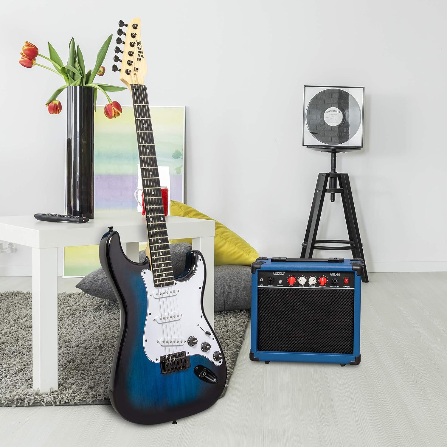 LyxPro CS 39' Electric Guitar Kit for Beginner, Intermediate & Pro Players with Guitar, Amp Cable, 6 Picks & Learner's Guide | Solid Wood Body, Volume/Tone Controls, 5-Way Pickup - Blue