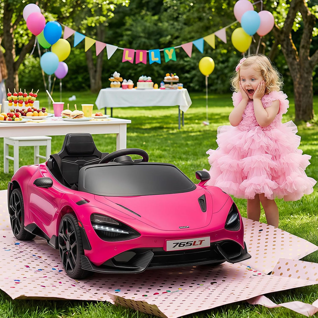 Kids Ride-on Car Licensed McLaren765LT for 3-6Years Old, Electric car 12V Battery Powered Electric Vehicle, w/Parent Remote, Music Player, LED Lights, Smooth Start, 3 Speeds, Pink