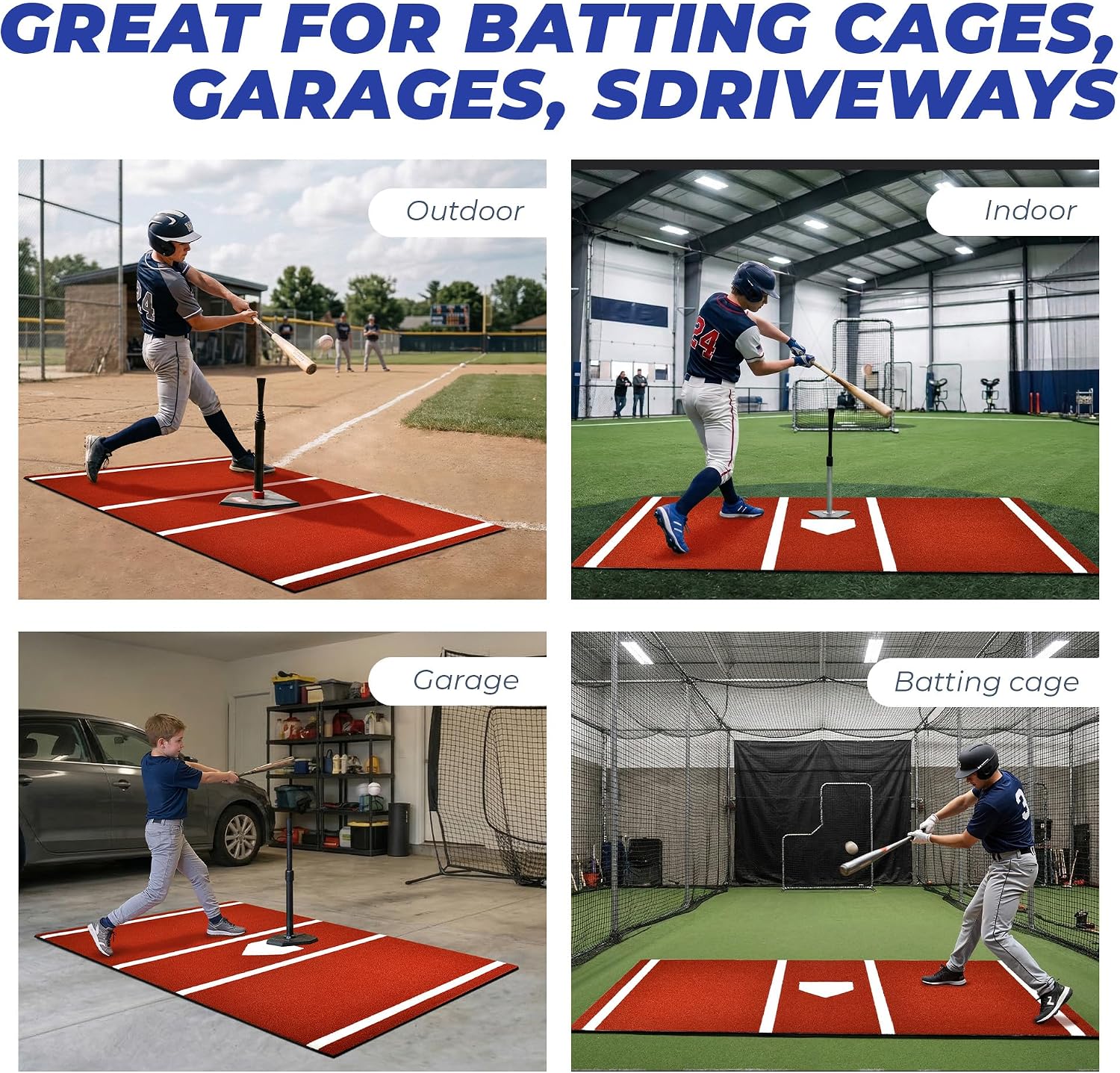 Batting Mat, 6x4/10x3.8/12x6FT Baseball Softball Hitting Mat for Batting Stance Practice, Batters Box Turf Mats with Home Plate, Non-Slip Baseball Cage Mats for Outdoor Indoor with Carry Strap