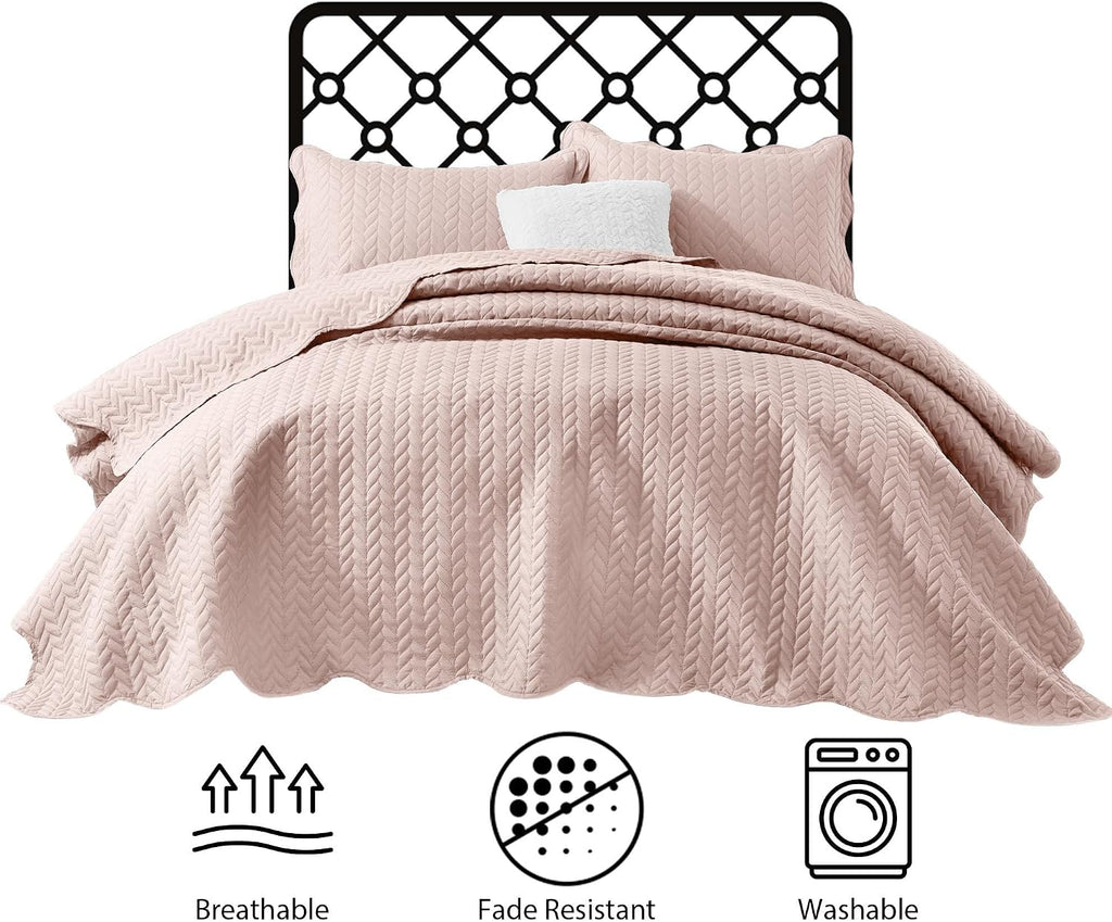 MOONLIGHT20015 8 Pack Quilt King Size Bedding (106' x 96') - Bulk Wholesale for Hotels, Guest Bedroom & Airbnbs - Lightweight Microfiber Reversible Embossed Quilts Bedspread (Baby Pink)