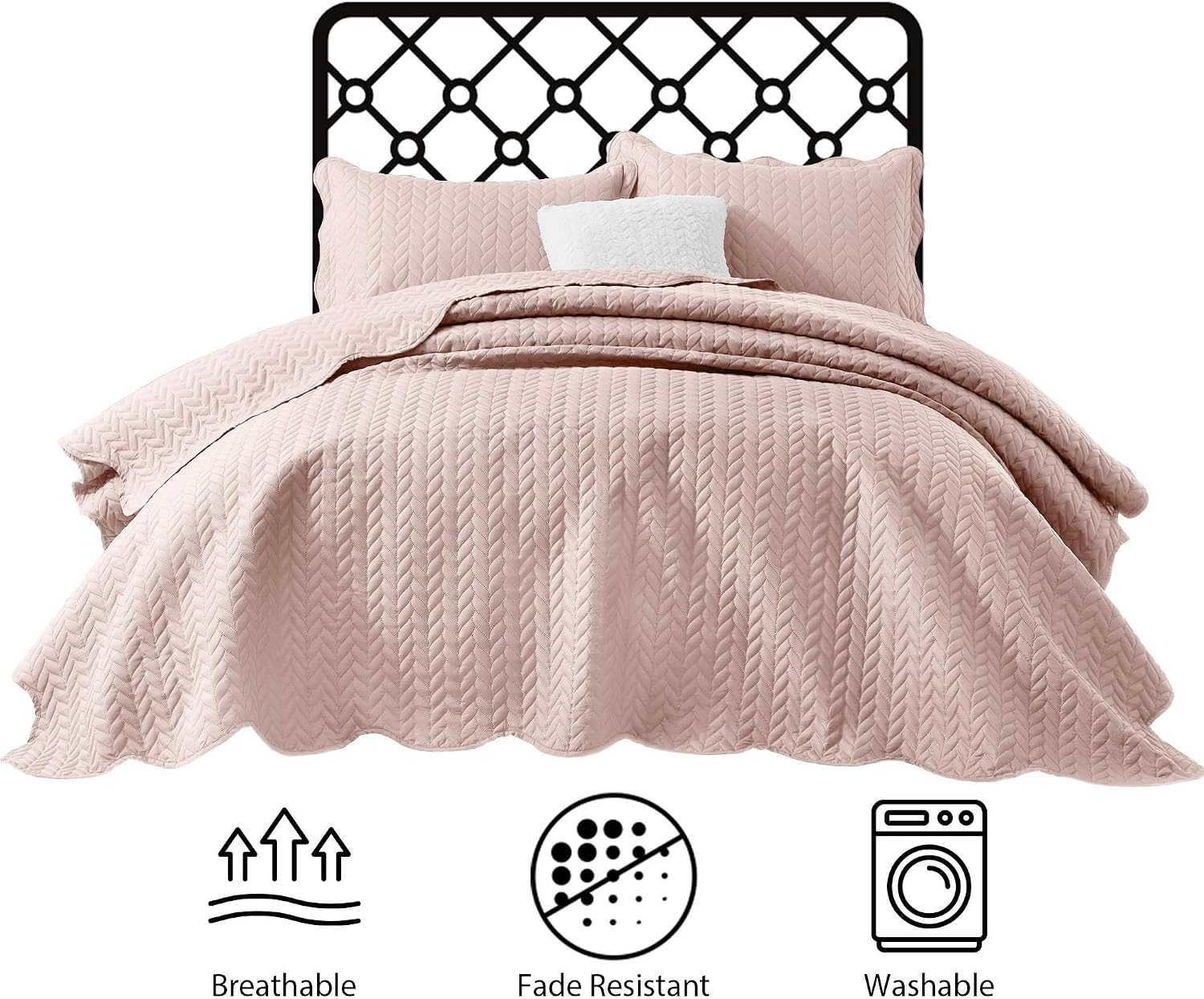 MOONLIGHT20015 8 Pack Quilt King Size Bedding (106' x 96') - Bulk Wholesale for Hotels, Guest Bedroom & Airbnbs - Lightweight Microfiber Reversible Embossed Quilts Bedspread (Baby Pink)