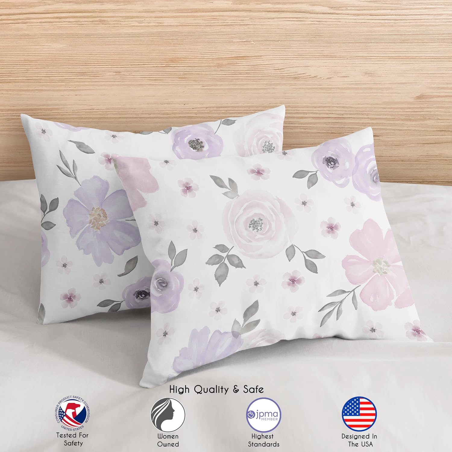 Sweet Jojo Designs Lavender Purple, Pink, Grey and White Shabby Chic Watercolor Floral Girl Full/Queen Teen Childrens Bedding Comforter Set - 3 Pieces - Rose Flower
