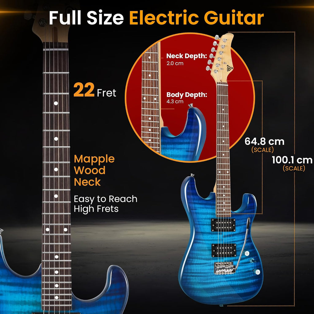 Pyle Electric Guitar Kit with Amp, Full Size Instrument with Humbucker Pickups, Guitarra Electrica Amplifier and Beginner Bundle Accessories, 39' (Legacy Blue)