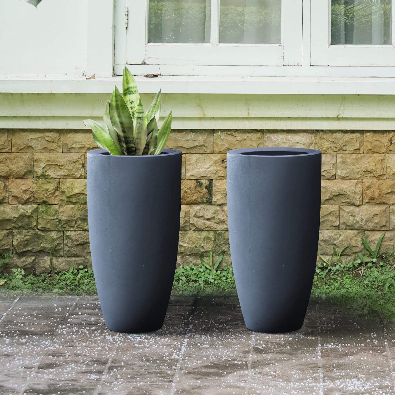 Kante 23.6' H Charcoal Concrete Tall Planters Two Pack, Large Outdoor Indoor Garden Plant Pots with Drainage Hole and Rubber Plug, Modern Decor for Home and Garden