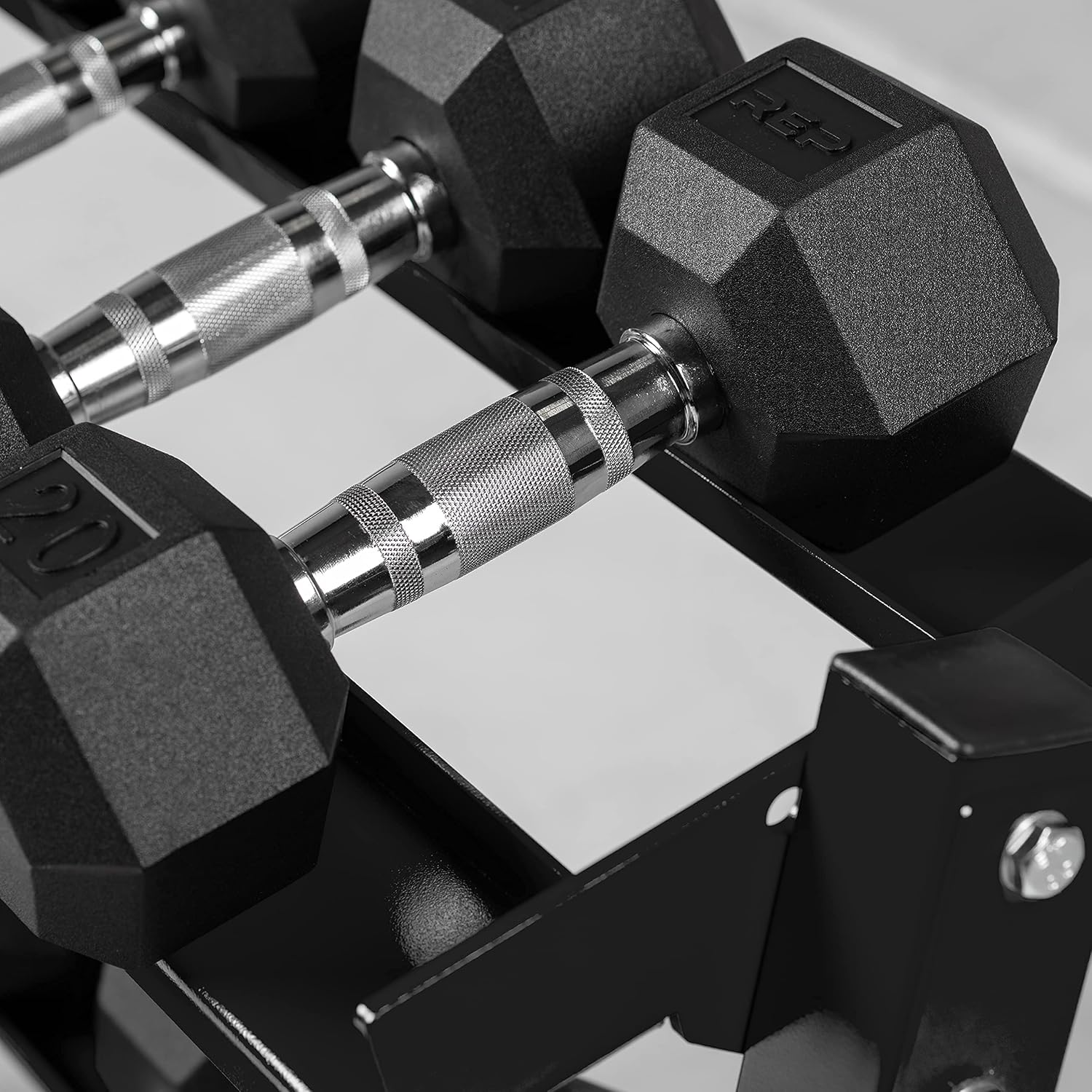 REP FITNESS 5 to 50 Ergo Dumbbell Set with Matte Black 3-tier Dumbbell Rack