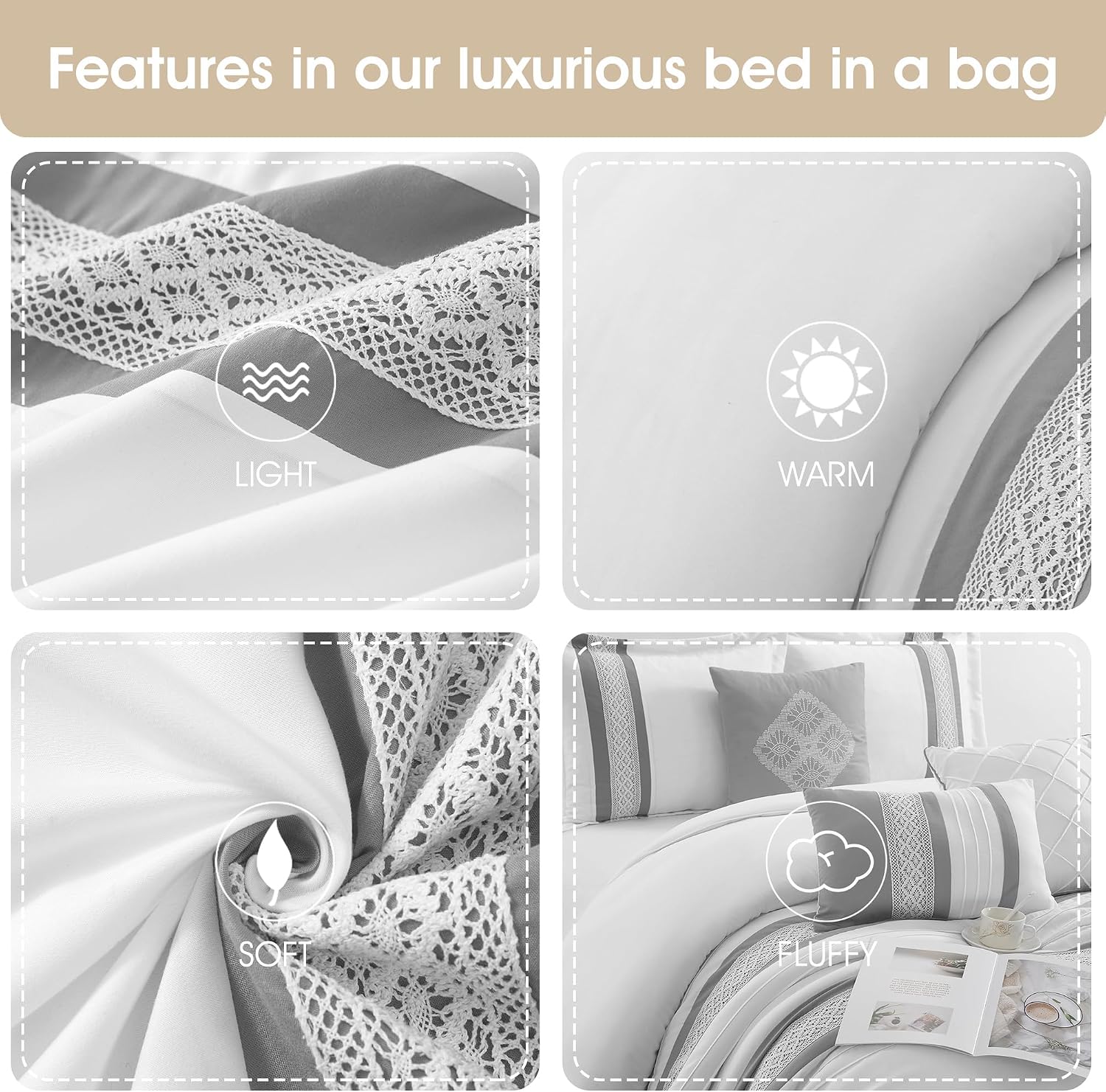 Grand Avenue Striped 7 Piece Grey White Comforter Set, California King Size Microfiber Bedding, All Season Bedding Set, Bed Skirt, Pillows & Shams