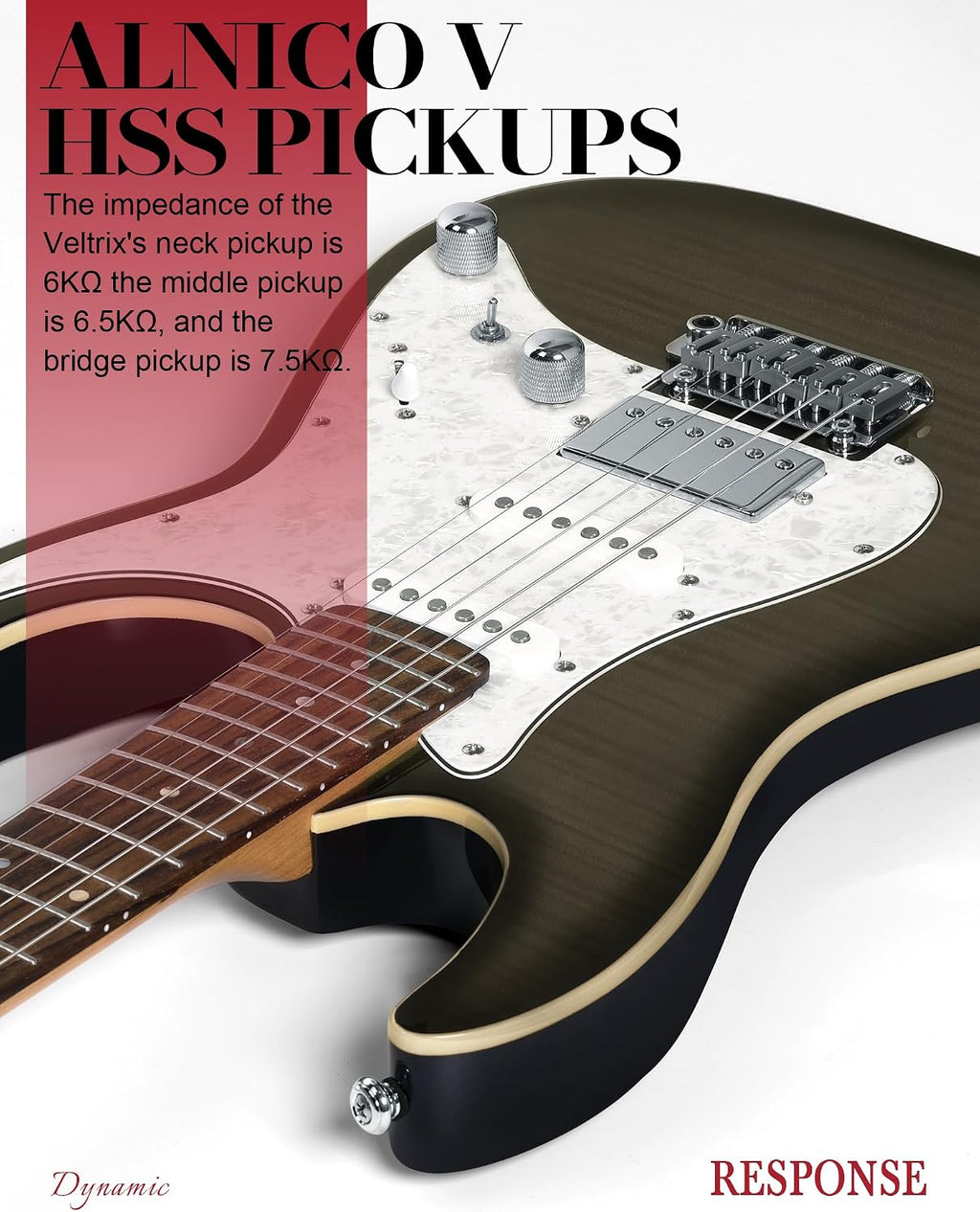 AKLOT Solid Body Electric Guitar - Flame Maple Top, HSS Alnico V Pickups with Coil-Split, Roasted Maple Neck, Locking Tuners, Veltrix Series, Obsidian Black
