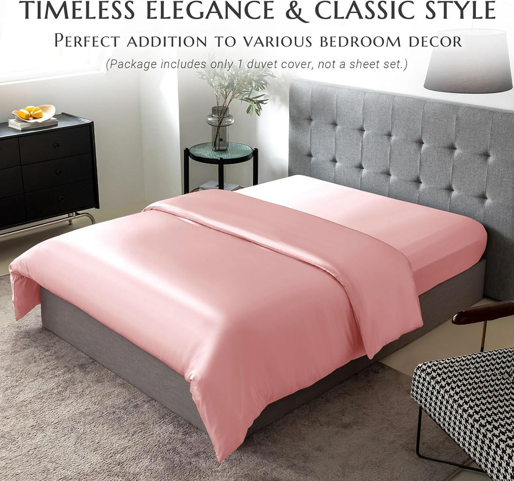 THXSILK Silk Duvet Cover, 100% 7A+ Mulberry Silk Comforter Cover, Seamless, Breathable, Easy Care Zipper Closure, 1 Duvet Cover Only - Queen, Charming Pink