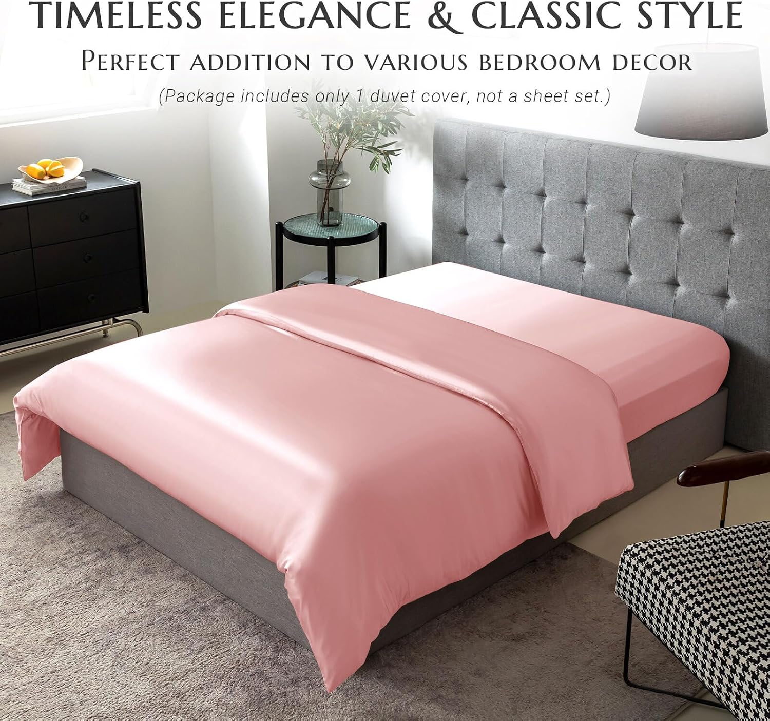 THXSILK Silk Duvet Cover, 100% 7A+ Mulberry Silk Comforter Cover, Seamless, Breathable, Easy Care Zipper Closure, 1 Duvet Cover Only - Queen, Charming Pink