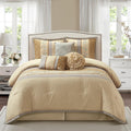 Grand Avenue Sand King Comforter Set, Piecework with Flocking Embroidery Bedding, Floral 7 Pieces Comforters, Bedskirt, Pillows & Shams