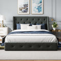 WEEWAY Upholstered Full Size Bed Frame with 4 Storage Drawers and Wingback Headboard, Button Tufted Design, No Box Spring Needed, Easy Assembly, Dark Grey