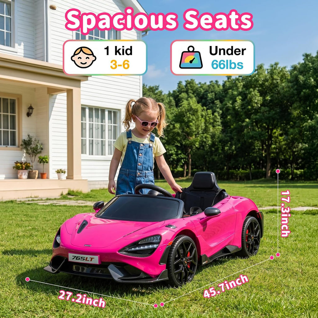 Kids Ride-on Car Licensed McLaren765LT for 3-6Years Old, Electric car 12V Battery Powered Electric Vehicle, w/Parent Remote, Music Player, LED Lights, Smooth Start, 3 Speeds, Pink