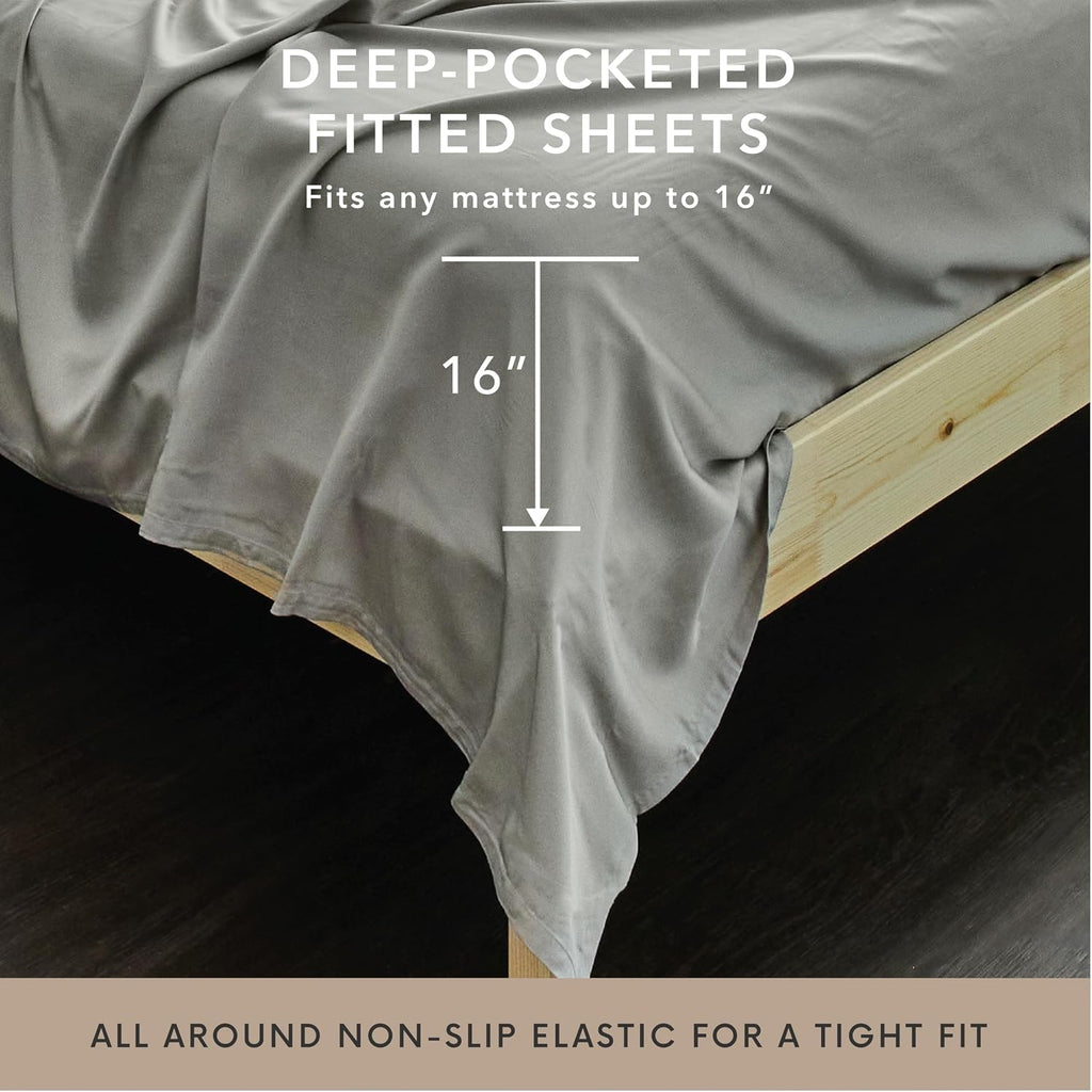 Bamboo Bay 6 Piece Full Size Sheet Set, 100% Viscose Made from Bamboo, Breathable, Ultra Soft Cooling Bed Sheets for Hot Sleepers, Beddings with Deep Pockets Fit 16' Mattress, Light Grey