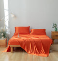 King Size 4 Piece Sheet Set 16 Momme Mulberry Silk Soft Breathable Cooling Bed Sheets (1 Flat Sheet,1 Fitted Sheet,2 Pillow Cases) Fits 10-12' Deep Pocket (Solid, Orange)
