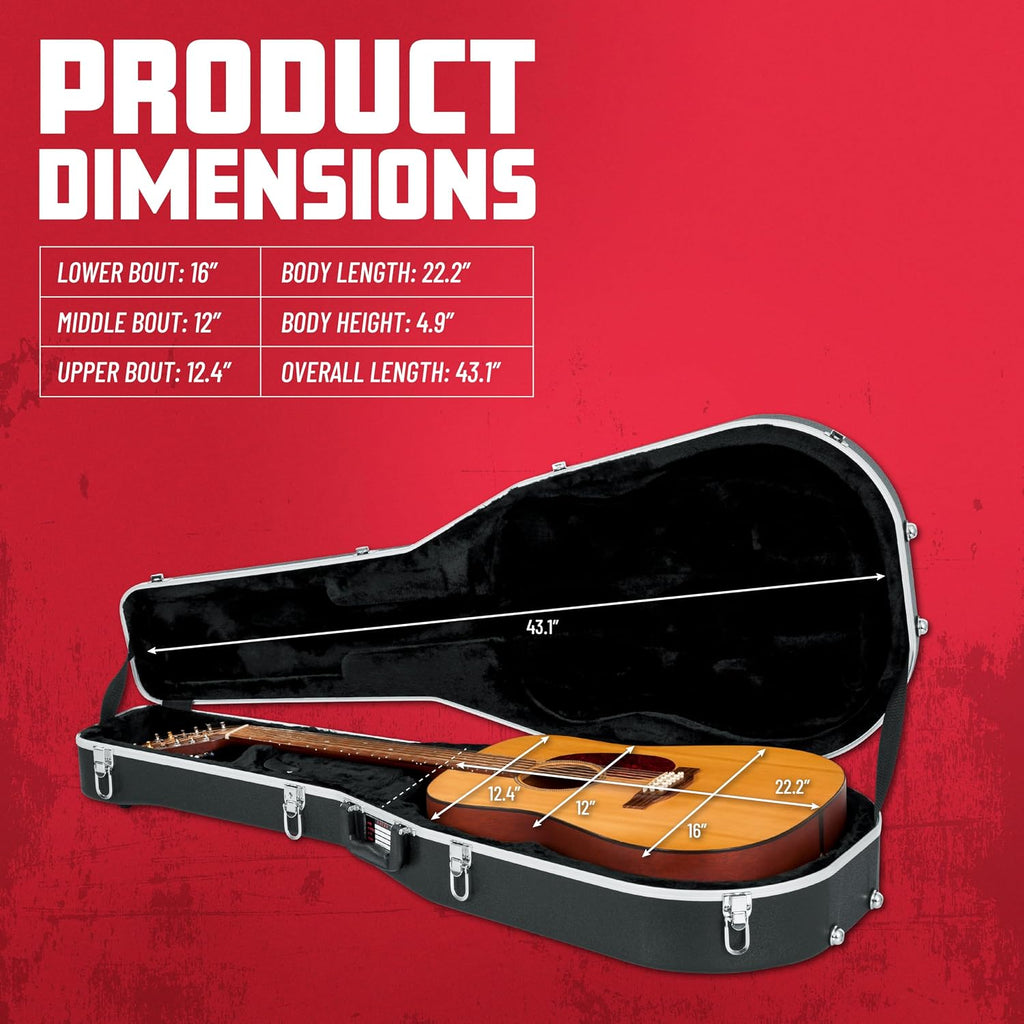 Gator Cases Deluxe ABS Molded Case for 12-String Acoustic Guitars, Fits Dreadnought Styled 12-String Acoustic Guitars (GC-DREAD-12)