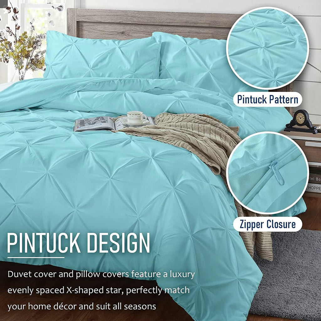 Crown Collection Luxuriate Hotel 1000-TC Hypoallergenic Ultra Soft Design 100% Egyptian Cotton Pinch Plated Duvet Cover with Zipper Colser & 2pcs Pillow Case Set (Oversize 98x120, Aqua)