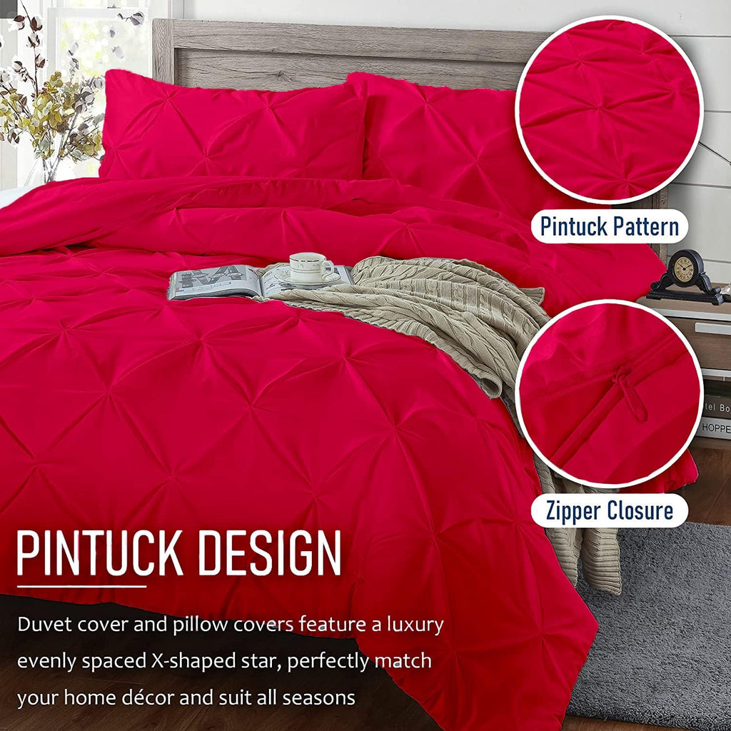 Crown Collection Luxuriate Hotel 1000-TC Hypoallergenic Ultra Soft Design 100% Egyptian Cotton Pinch Plated Duvet Cover with Zipper Colser & 2pcs Pillow Case Set (Oversize 98x120, Hot Pink)