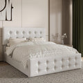 Queen Size Platform Bed Frame with 4 Storage Drawers & Headboard, Faux Leather Upholstered, Button Tufted Design, Wooden Slats Support, Noise-Free Mattress Foundation, No Box Spring Needed, Beige