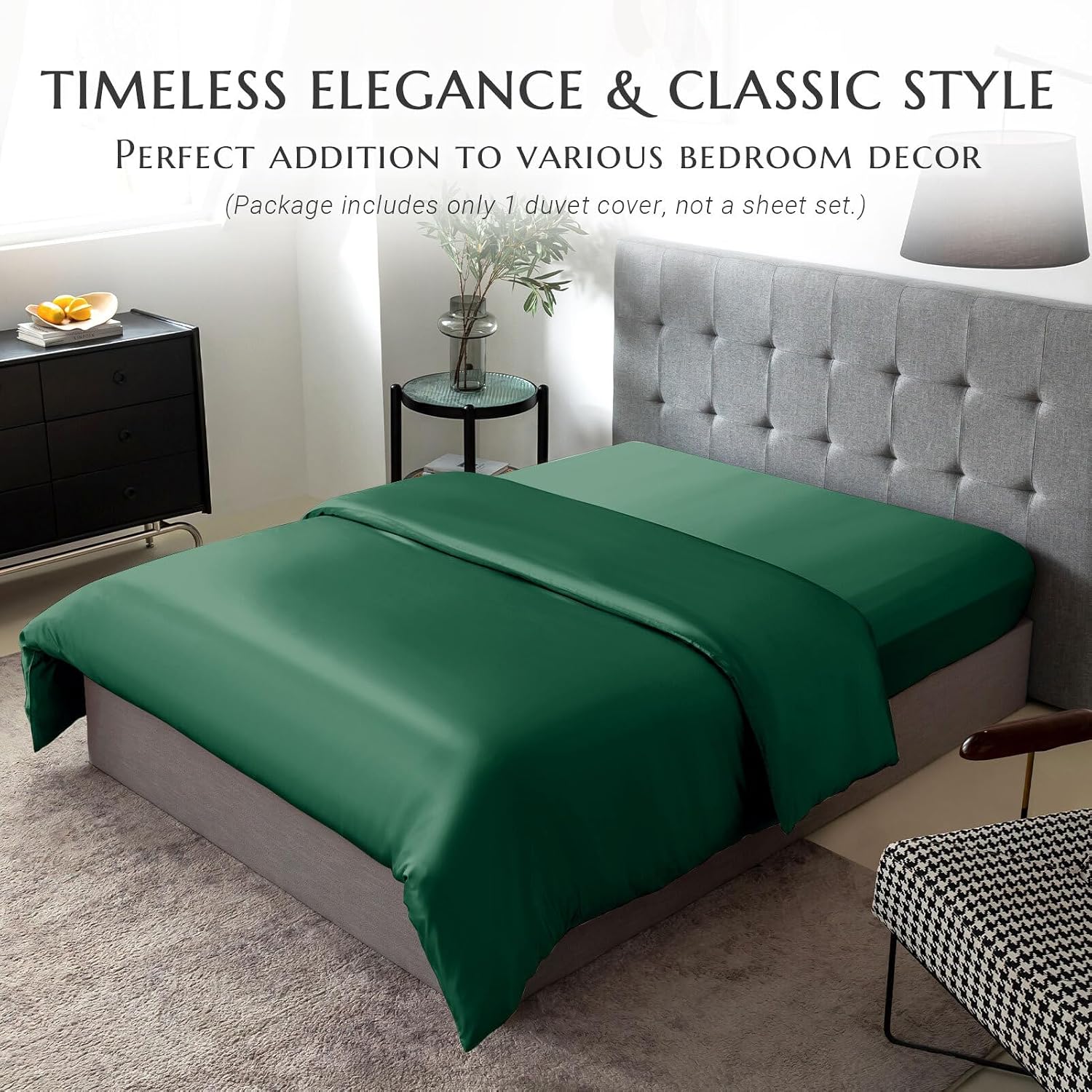 THXSILK Silk Duvet Cover, 100% 7A+ Mulberry Silk Comforter Cover, Seamless, Breathable, Easy Care Zipper Closure, 1 Duvet Cover Only - Queen, Emerald Green