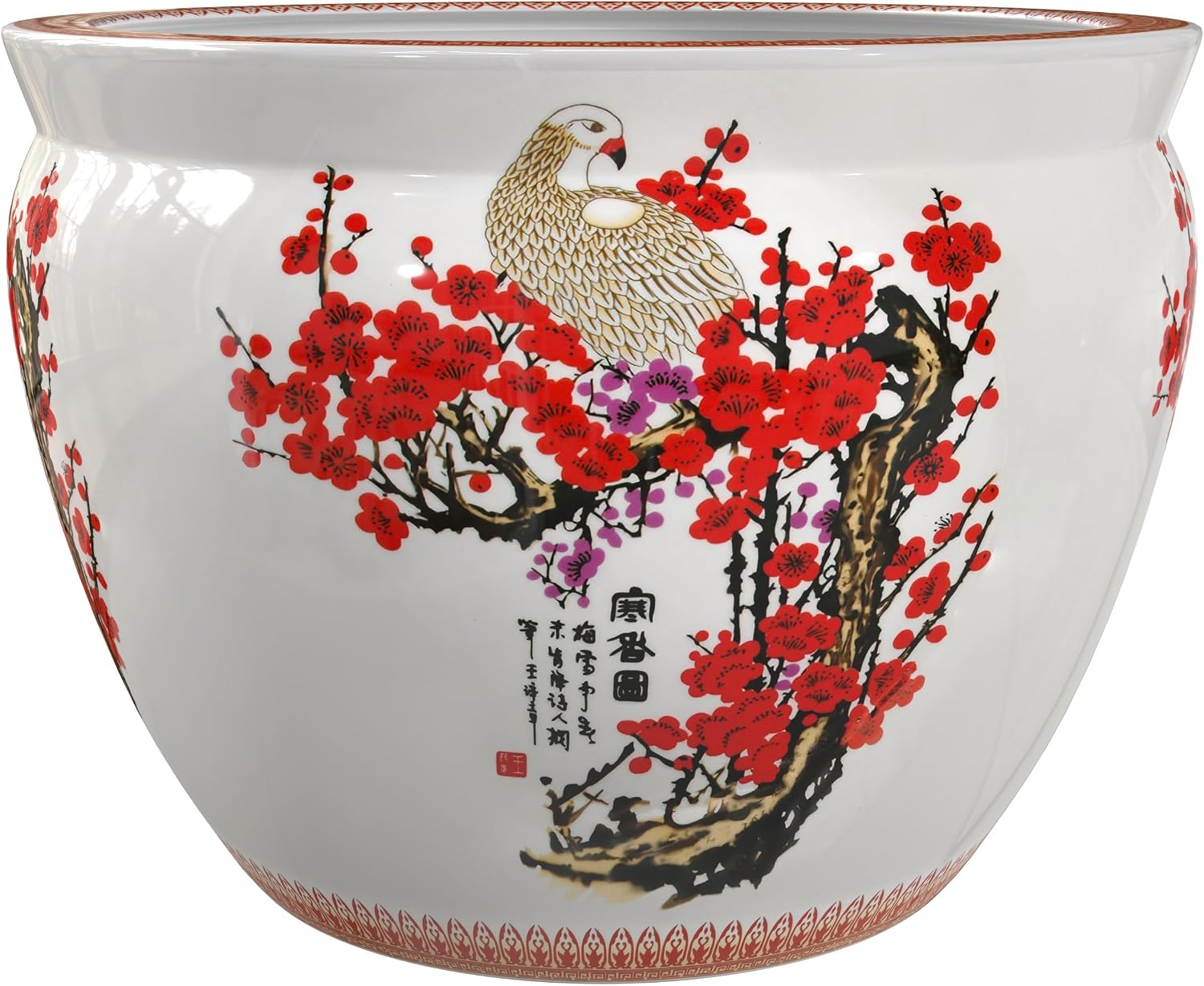Red Lantern 16' Cherry Blossom Porcelain Fishbowl Planter