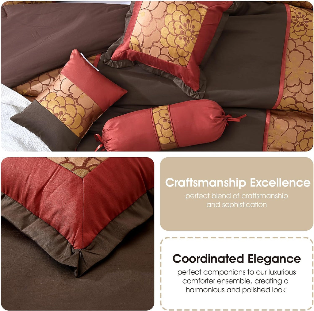 Grand Avenue Red/Brown Cal King Comforter Set, 7 Piece, All Season Premium Bedding Set, Bedskirt, Pillows & Shams, Ultra-Soft
