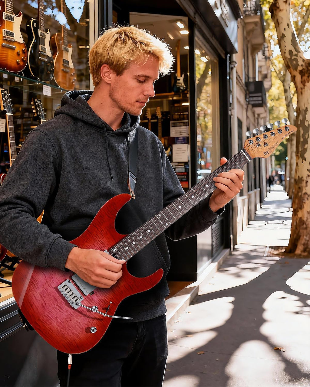 Leo Jaymz ST Pro Electric Guitar with Coil-Split, Roasted Maple Neck, Rosewood Fingerboard, Mahogany Body, Alnico 5 Pickups
