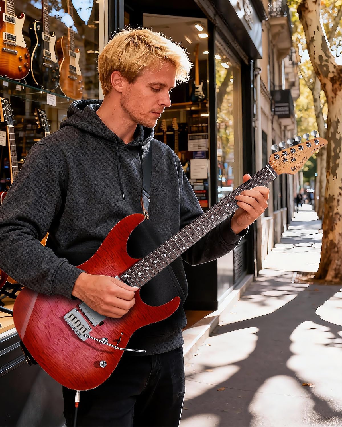 Leo Jaymz ST Pro Electric Guitar with Coil-Split, Roasted Maple Neck, Rosewood Fingerboard, Mahogany Body, Alnico 5 Pickups