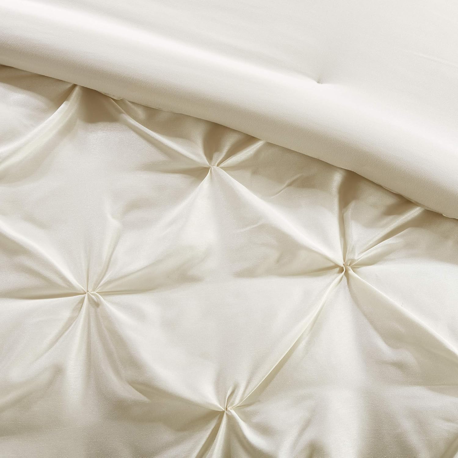 Madison Park Essentials Room in a Bag Faux Silk Comforter Set - Luxe Diamond Tufting All Season Bedding, Matching Curtains, Decorative Pillows, Ivory Cal King(104'x92') 24 Piece