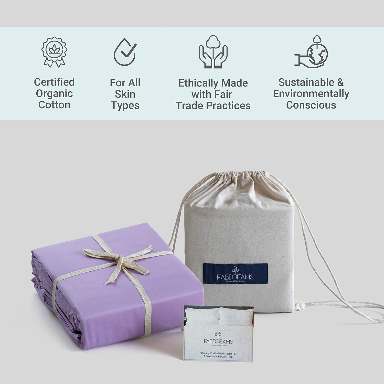 FABDREAMS 100% Organic Cotton California King Sheet Set | 400 Thread Count | Luxury Hotel Collection |GOTS Certified Long Staple Cotton|Elasticised 17' Deep Pockets|Smoother than Egyptian Cotton|Lilac