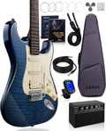 AKLOT Beginner Electric Guitar Kit: 10W Amp, Coil-Split HSS Pickups, Lesson Book, Roasted Maple Neck, Gig Bag, Tuner, Strap, Picks, Stryde Storm Blue