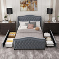 CANMOV Full Size Upholstered Bed Frame with 4 Storage Drawers,Comfortable Fabric Platform Bed Frame with Wingback Headboard & Footboard,Wooden Slats Support,No Box Spring Needed,Dark Grey
