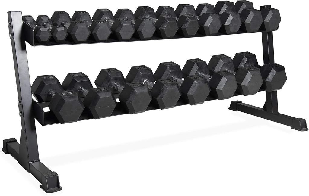CAP 280 LB, 550 LB, 1200 LB Dumbbell Set with Horizontal 2-3 Tier Rack, Rubber Hex Free Weights, Home Gym Weight Set for Strength Training