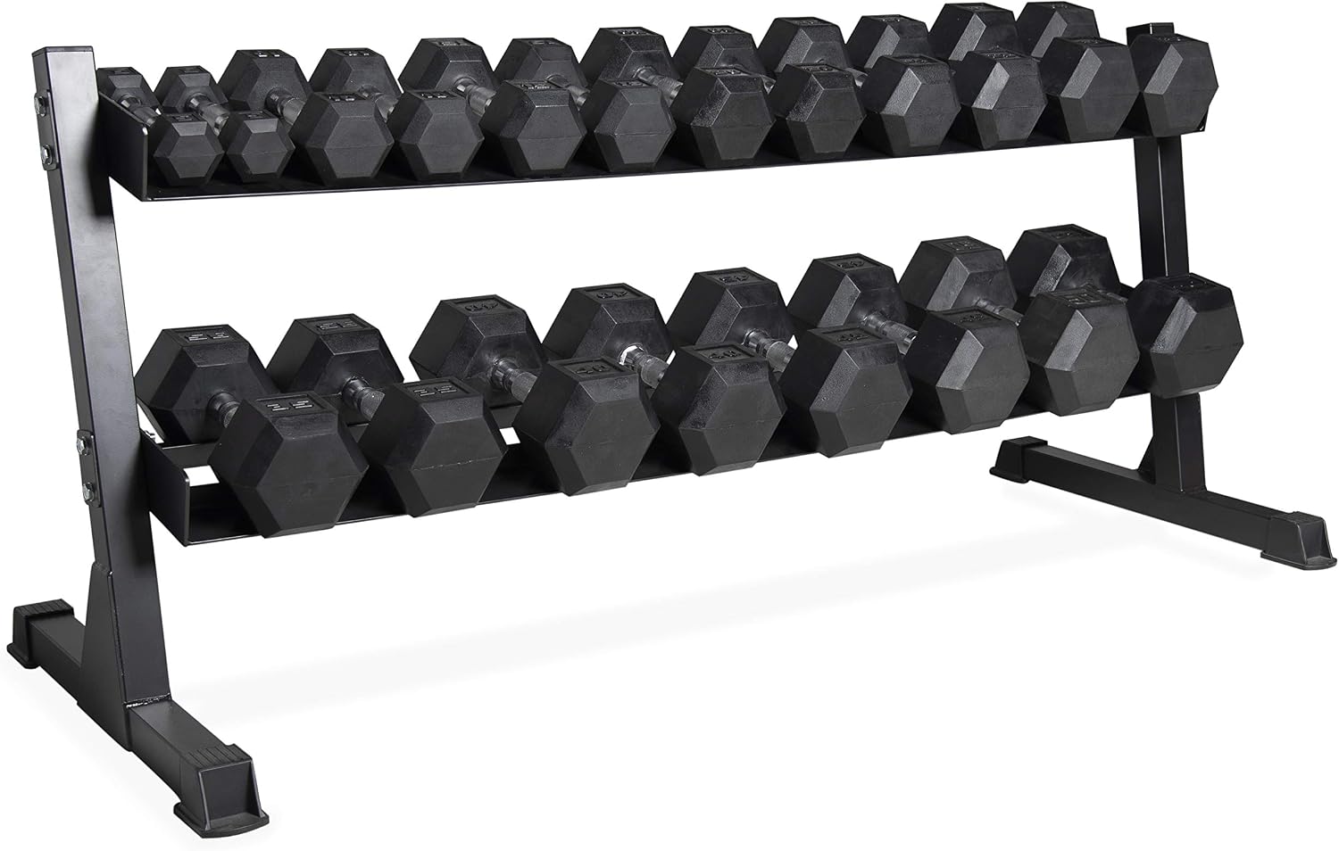 CAP 280 LB, 550 LB, 1200 LB Dumbbell Set with Horizontal 2-3 Tier Rack, Rubber Hex Free Weights, Home Gym Weight Set for Strength Training
