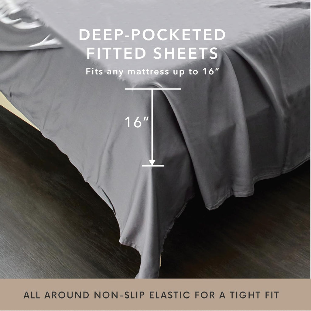 Bamboo Bay 6 Piece Full Size Sheet Set, 100% Viscose Made from Bamboo, Breathable, Ultra Soft Cooling Bed Sheets for Hot Sleepers, Beddings with Deep Pockets Fit 16' Mattress, Dark Grey