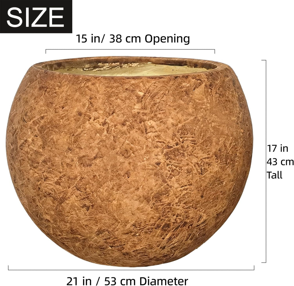 Panlaolao 17 H x 21' Dia (15' Pot Opening) Round Fiberstone Planter with Drainage Hole, Indoor/Outdoor Large Plant Pot for Home Patio Garden, Ideal for Large Plants-Camel