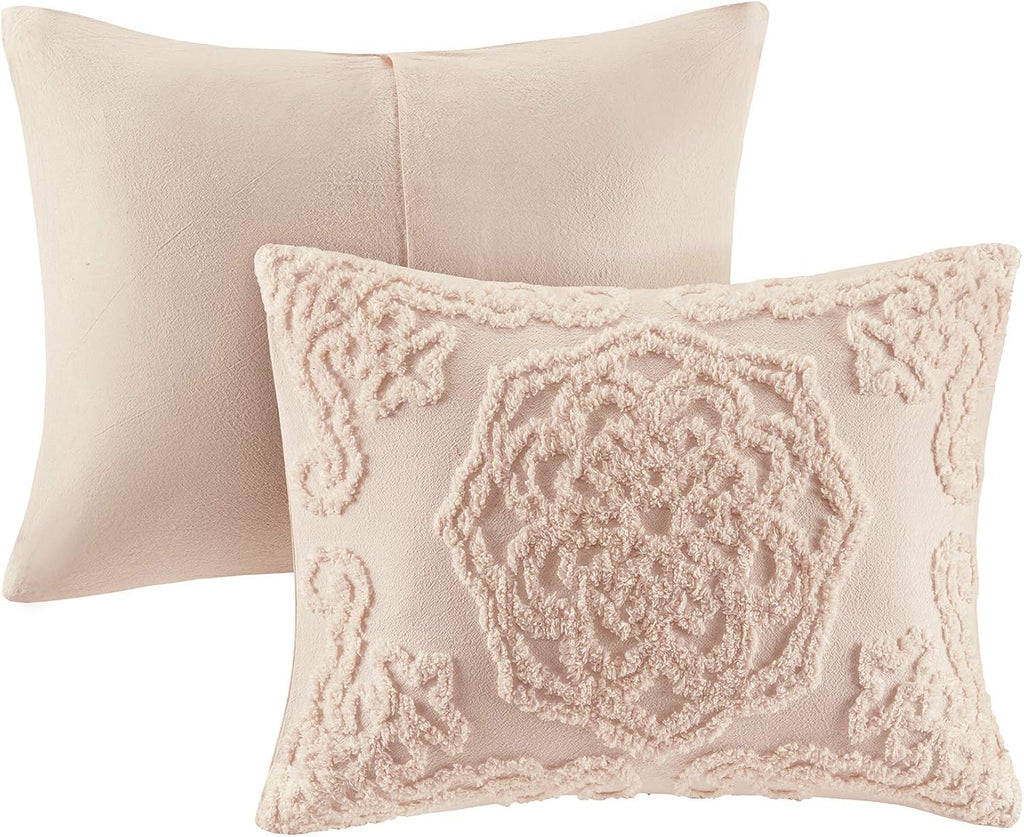Madison Park Laetitia 100% Cotton Duvet Set-Chenille Tufted Medallion Design All Season Cozy Bedding Shabby Chic Comforter Cover, Matching Shams, King/California King (104 in x 92 in), Floral Blush