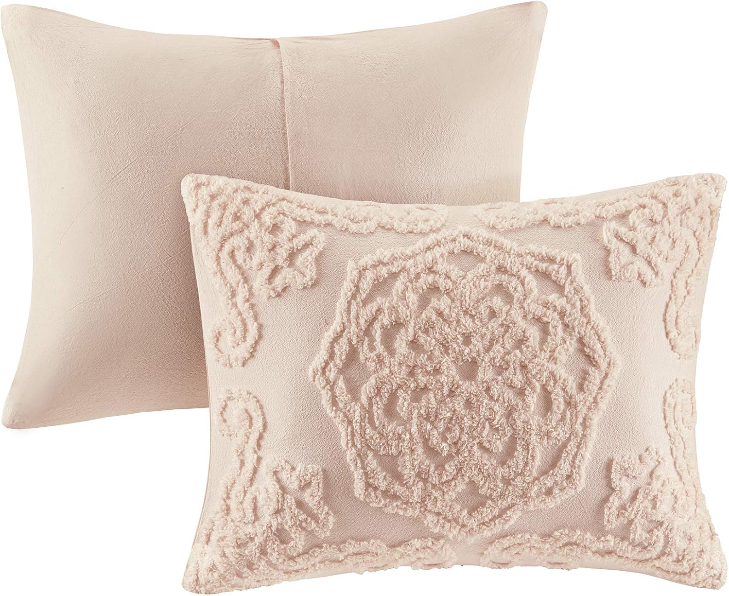 Madison Park Laetitia 100% Cotton Duvet Set-Chenille Tufted Medallion Design All Season Cozy Bedding Shabby Chic Comforter Cover, Matching Shams, King/California King (104 in x 92 in), Floral Blush