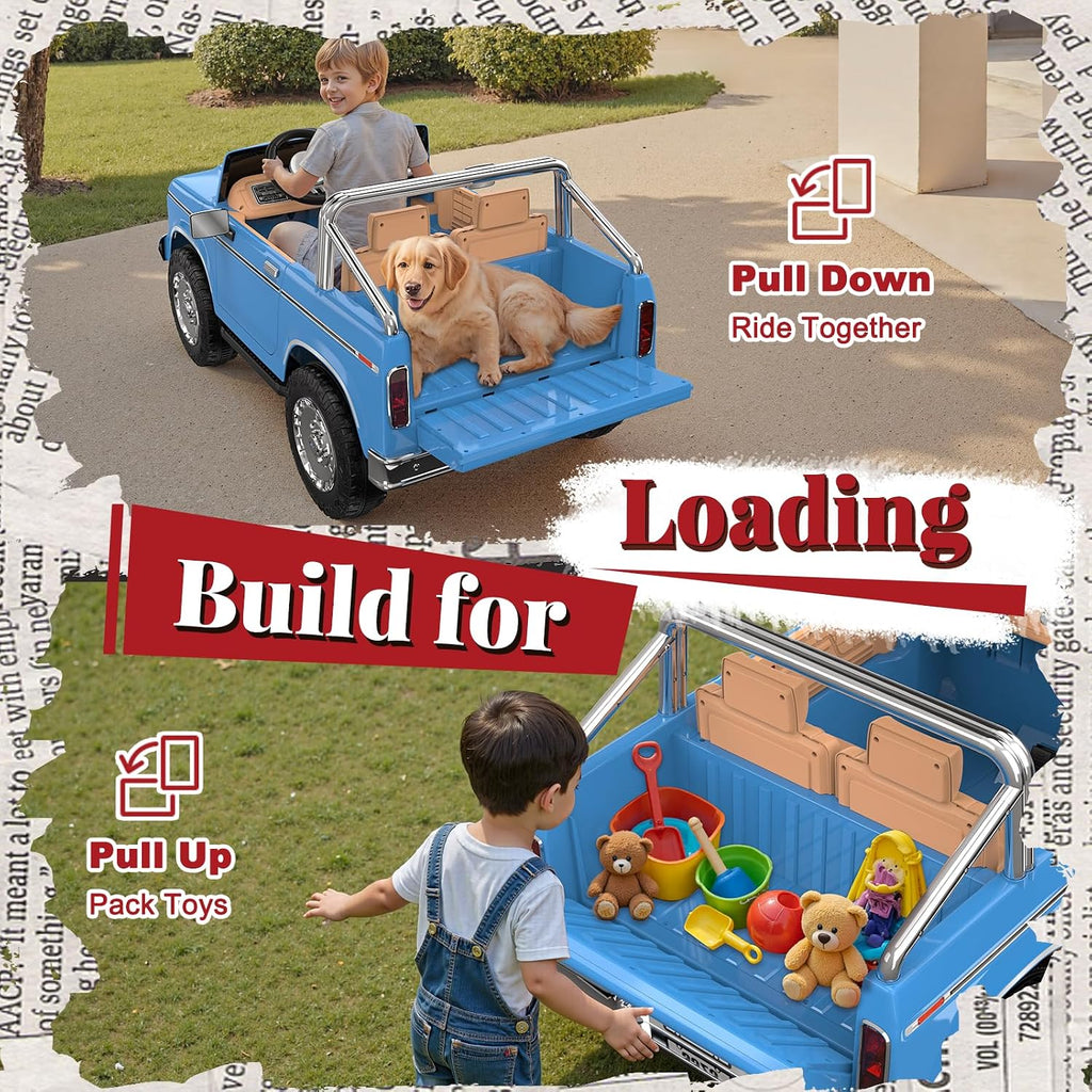 ANPABO Licensed Ford F-150 24V 2 Seater Ride on Car for Kids, 4x100W Motors for All-Terrain Electric Car with Parental Remote, Retro Style, 3-Speeds, Large Storage Box, Music Player, Aged 3-8, Blue