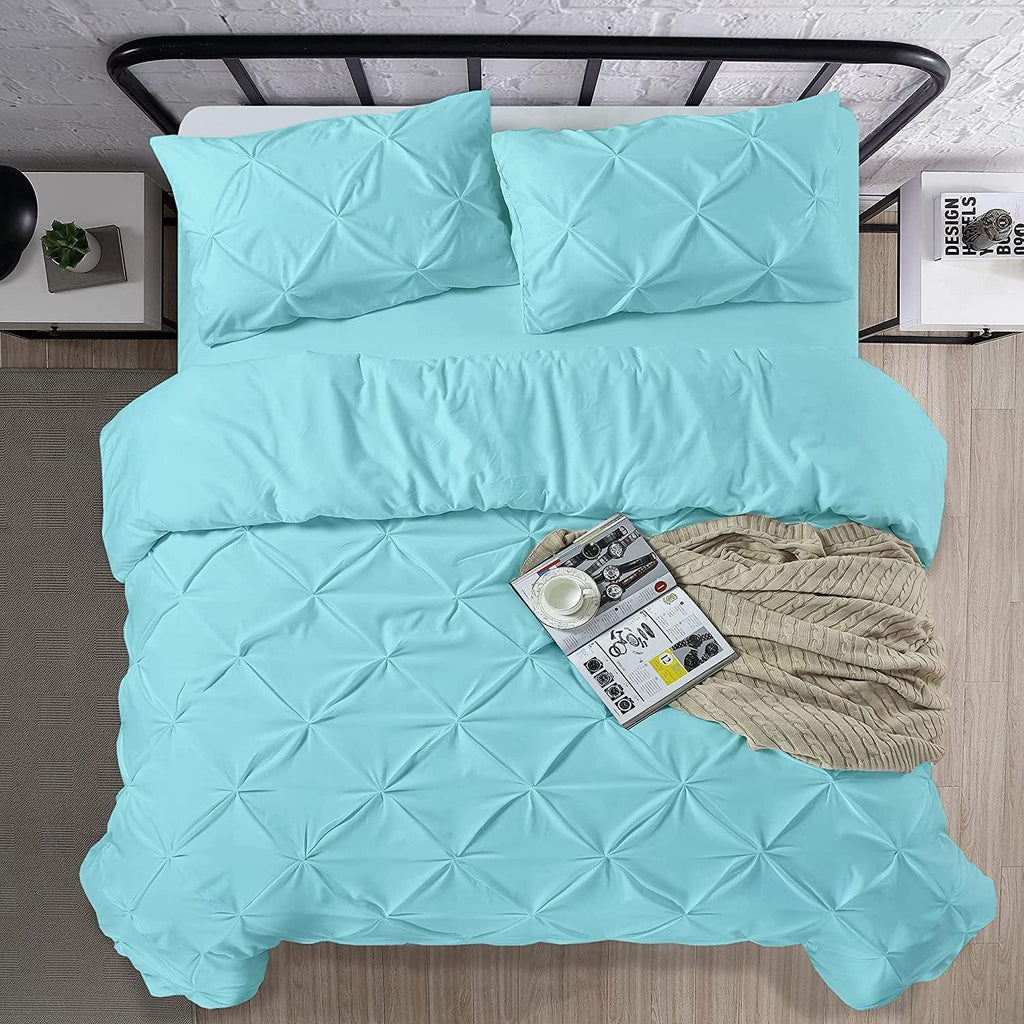 Crown Collection Luxuriate Hotel 1000-TC Hypoallergenic Ultra Soft Design 100% Egyptian Cotton Pinch Plated Duvet Cover with Zipper Colser & 2pcs Pillow Case Set (Oversize 98x120, Aqua)