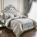 7-Piece Queen Comforter Set Bed in a Bag, Elegant Silver Gray Botanical Jacquard Design, Reversible All-Season Luxury Bedding, Soft Faux Silk Fluffy Comforter 90'x90'