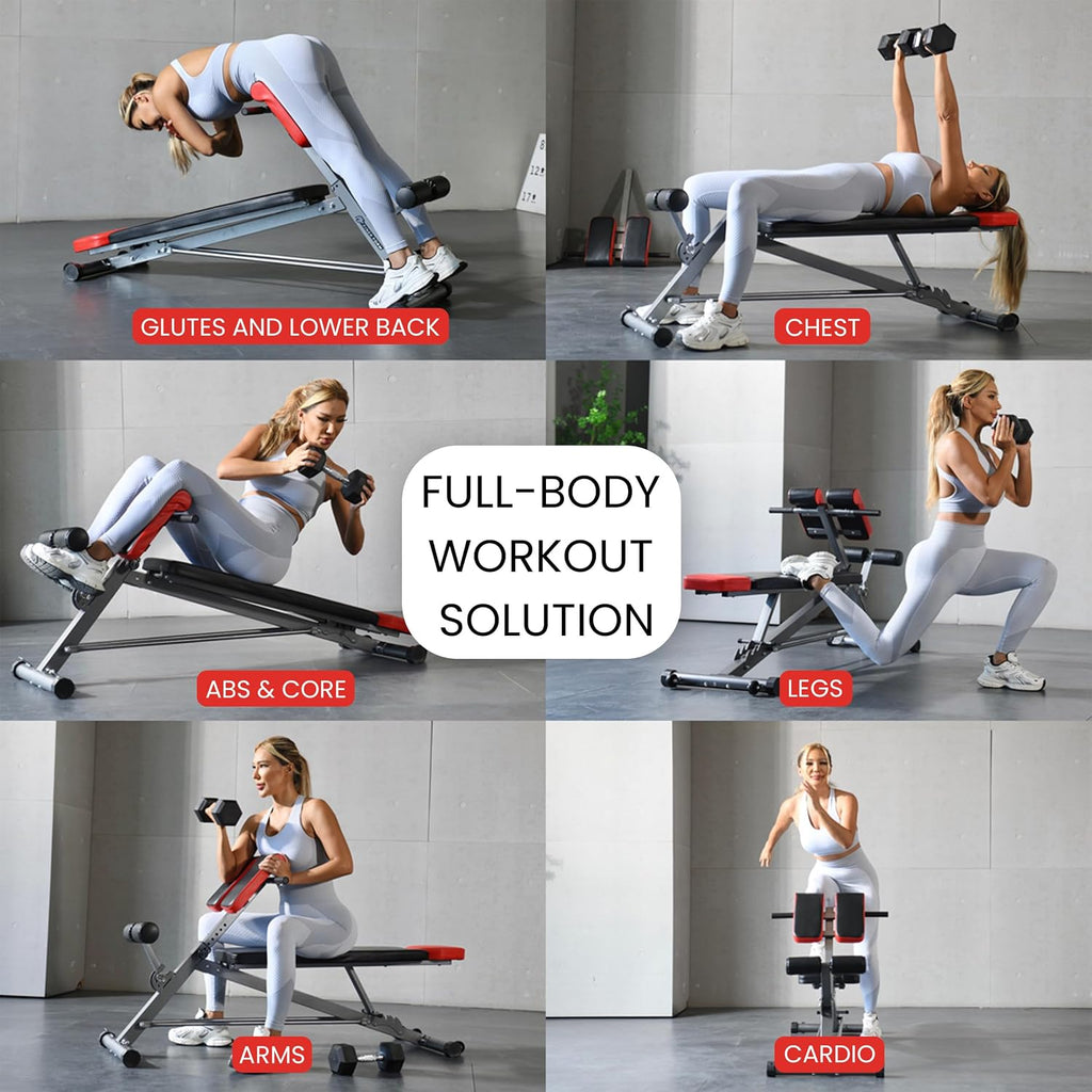 FF Finer Form Multi-Functional Weight Bench for Full All-in-One Body Workout – Adjustable Workout Bench Press for Home Gym, Fitness equipment for Back HyperExtension, Roman Chair Exercise, Sit up