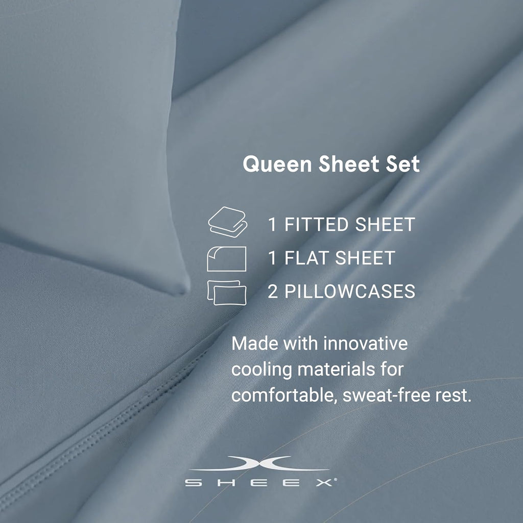 SHEEX - Active Comfort Cooling Sheets Set (King/California King) Bright White - Moisture Wicking - 1 Flat Cooling Sheet, 1 Fitted Cooling Sheet, 2 Cooling Pillow Covers - Wrinkle Free - Sleep Aid