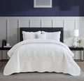 DaisyHuang Botanical Oversized Bedspread King Size - Leaves Pattern Stitching Quilt Set - Elegant & Fresh Style Bedding Coverlets, Reversible, Lightweight, 5 Piece, White