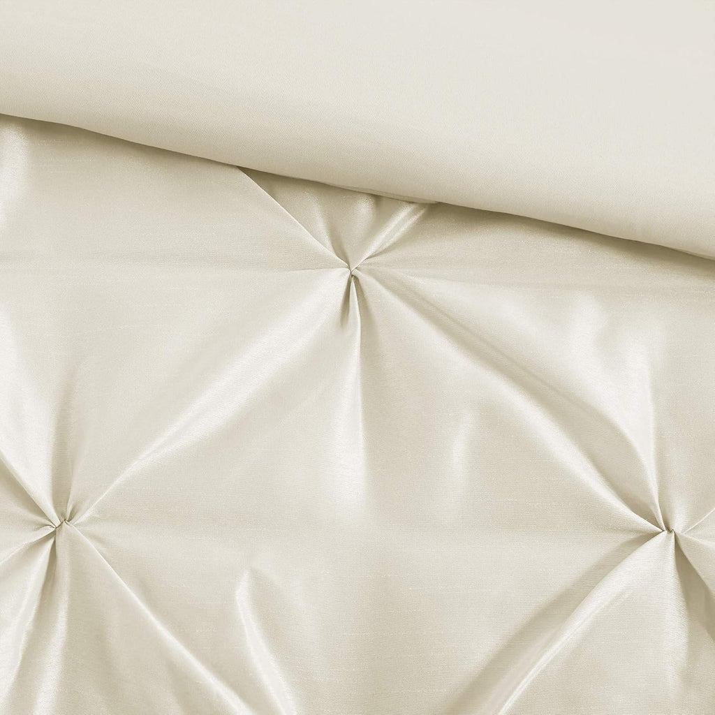 Madison Park Laurel Cozy Comforter Set - Traditional Tufted Faux Silk Design, All Season Down Alternative Bedding with Matching Shams, Decorative Pillow, Ivory King(104'x92') 7 Piece