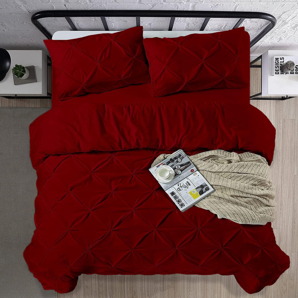 Crown Collection 1000-TC Hypoallergenic Ultra Soft Design 100% Egyptian Cotton Pinch Plated Duvet Cover with Zipper Colser & 2pcs Pillow Case Set (Oversize 98x120, Burgundy)