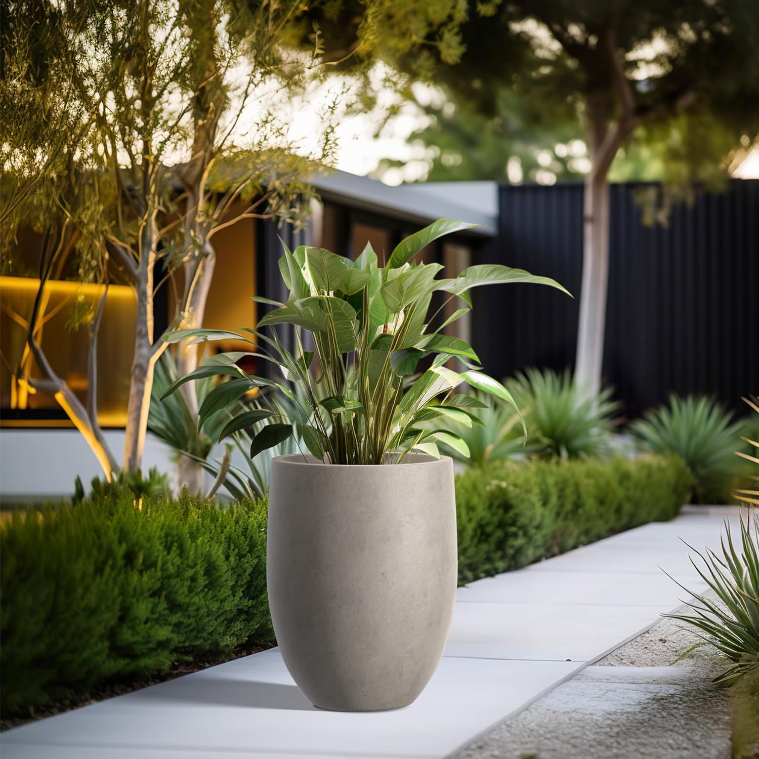 Kante 21.7' H Weathered Concrete Tall Planter, Large Outdoor Indoor Decorative Pot with Drainage Hole and Rubber Plug, Modern Round Style for Home and Garden