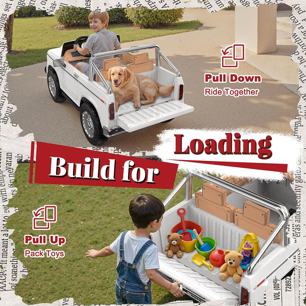 ANPABO Licensed Ford F-150 24V 2 Seater Ride on Car for Kids, 4x100W Motors for All-Terrain Electric Car with Parental Remote, Retro Style, 3-Speeds, Large Storage Box, Music Player, Aged 3-8, White