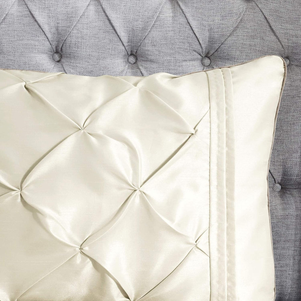 Madison Park Laurel Cozy Comforter Set - Traditional Tufted Faux Silk Design, All Season Down Alternative Bedding with Matching Shams, Decorative Pillow, Ivory King(104'x92') 7 Piece